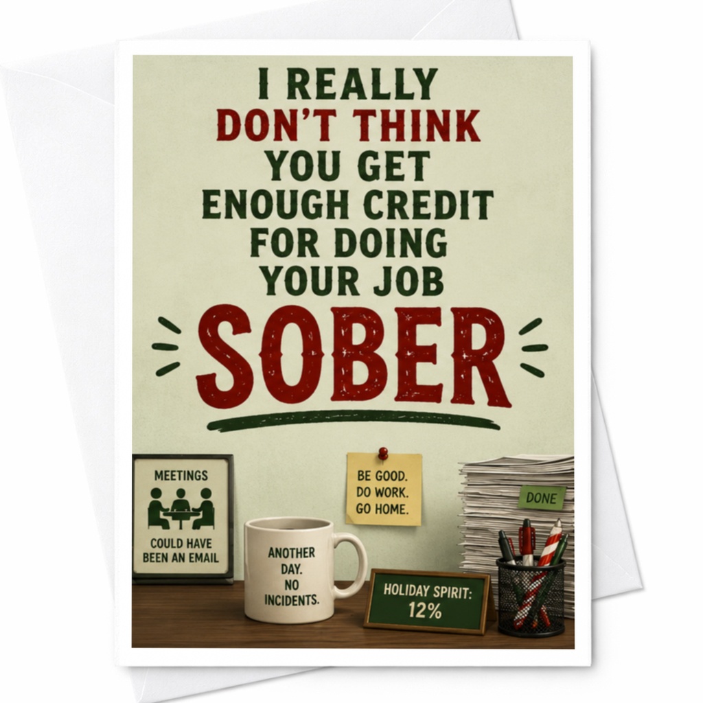 I Really Don't Think You Get Enough Credit For Doing Your Job Sober Funny Christmas Card Office Holiday Greeting For Colleag C4249