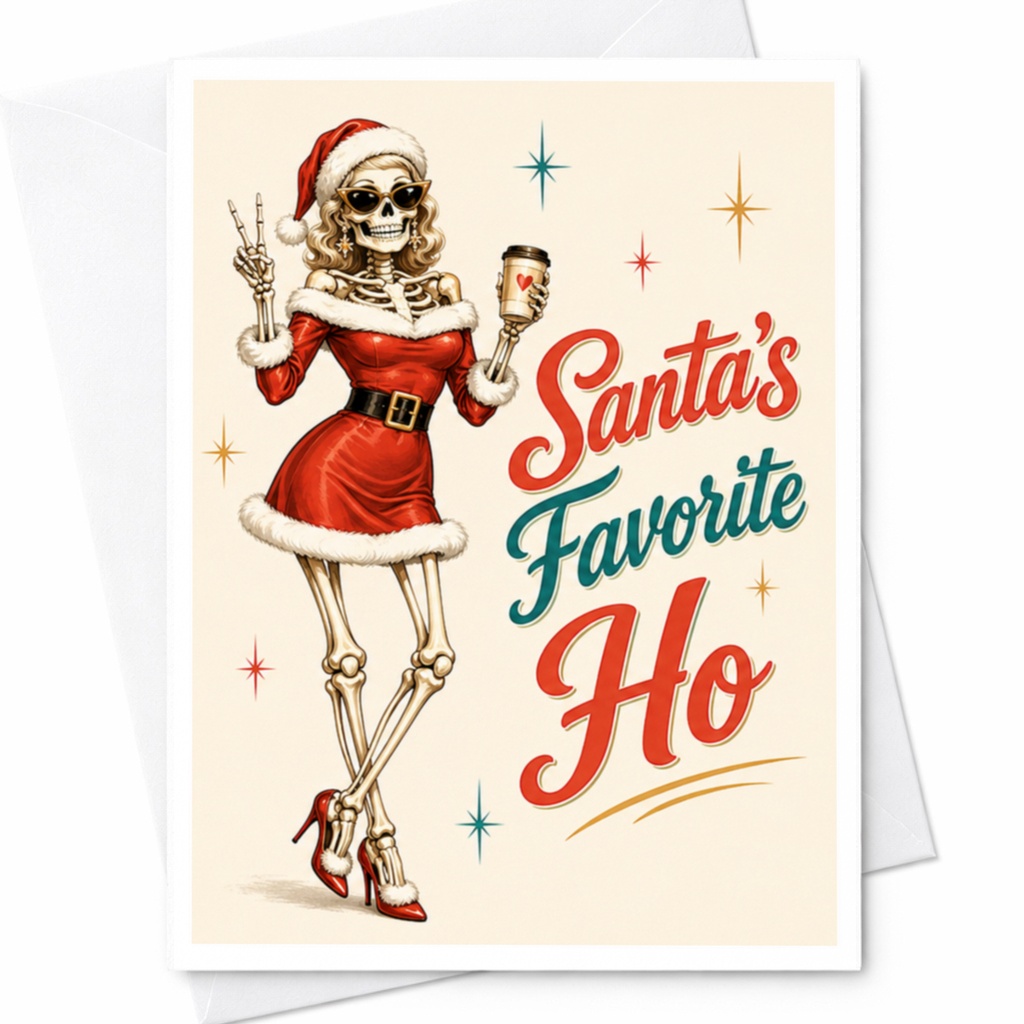 Santa's Favorite Ho Funny Christmas Card Skeleton Santa Outfit Holiday Greeting Card For Friends Unique Xmas Card C4250