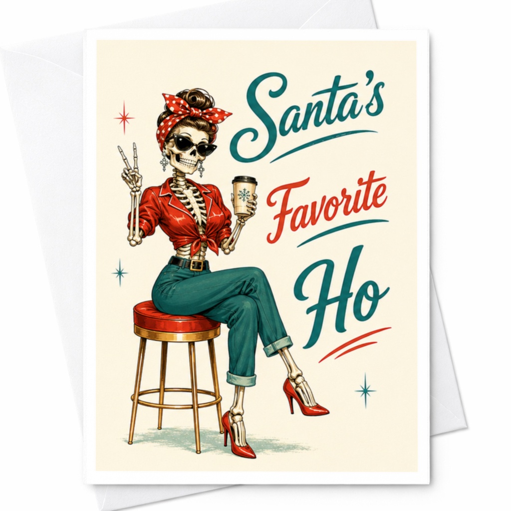 Santa's Favorite Ho Funny Christmas Card Skeleton With Coffee Holiday Greeting Card For Friends Unique Xmas Card C4251