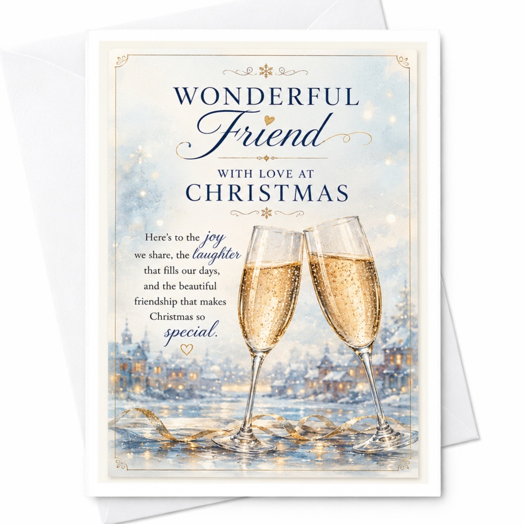 Wonderful Friend With Love At Christmas Card For Friend Holiday Greeting Card Festive Champagne Special Friendship C4256