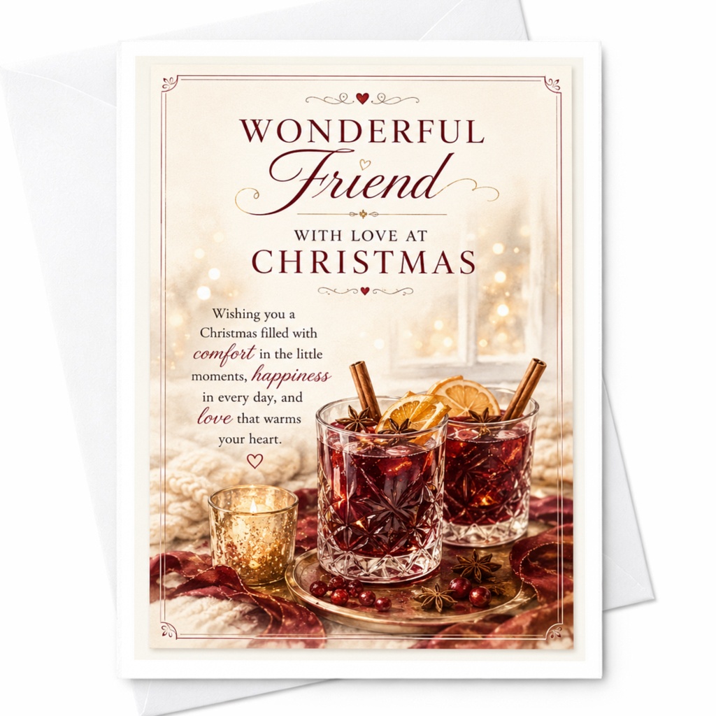 Wonderful Friend With Love At Christmas Festive Christmas Card For Friend Holiday Greeting Card Warm Wishes Seasonal Card C4257