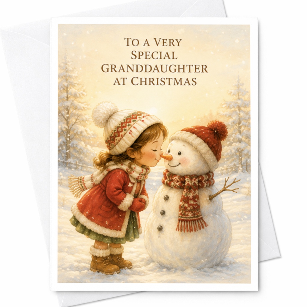 To A Very Special Granddaughter At Christmas Cute Christmas Card For Granddaughter Holiday Greeting Card Snowman Winter Scene C4261