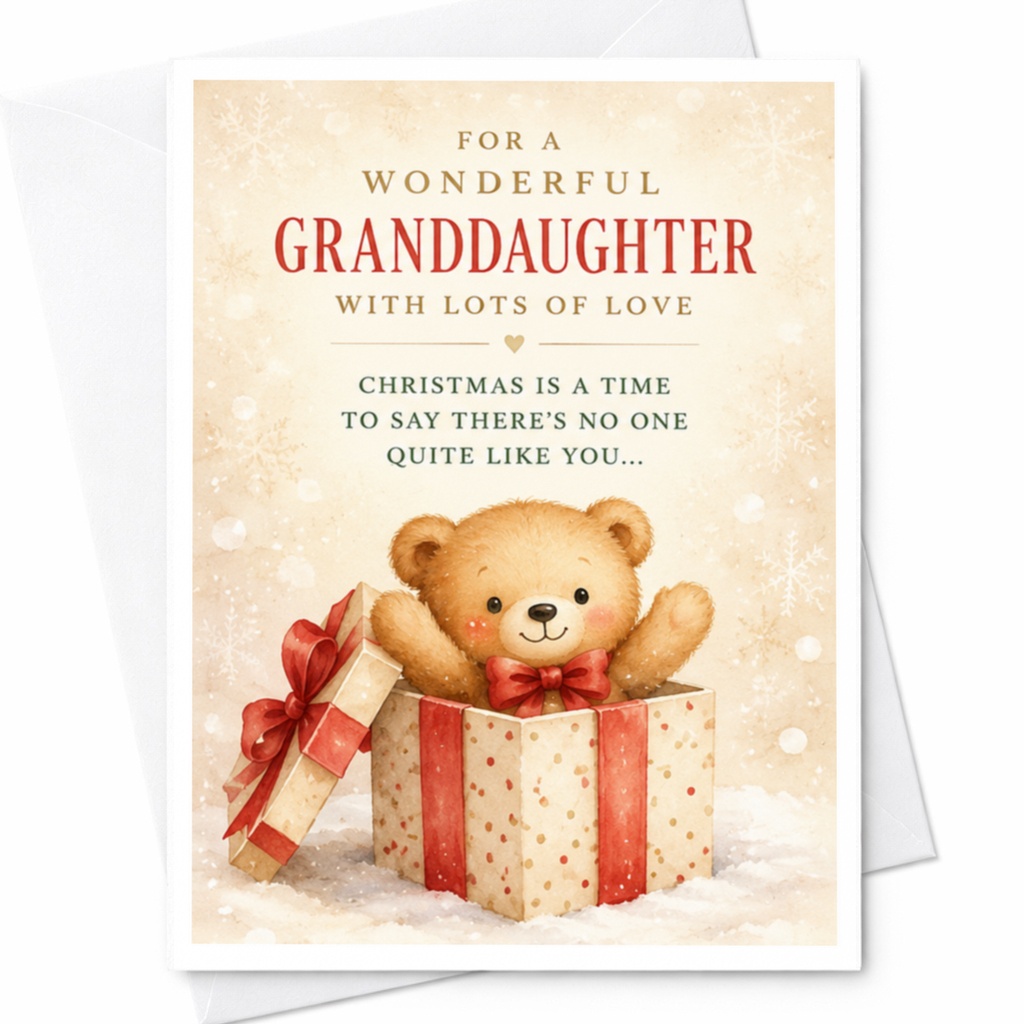 For A Wonderful Granddaughter With Lots Of Love Christmas Card Cute Teddy Bear Holiday Greeting Card For Granddaughter Festive Xma C4243