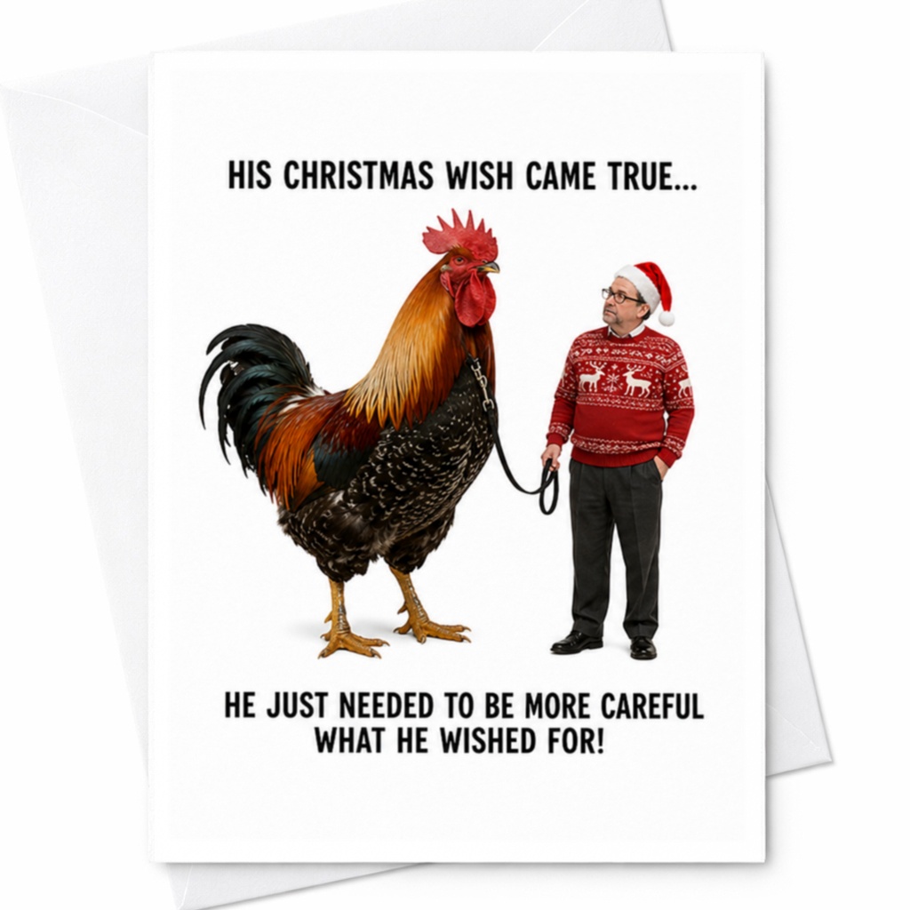 His Christmas Wish Came True Funny Christmas Card Holiday Greeting Card For Him Dad Husband Cute Animal Card C4264