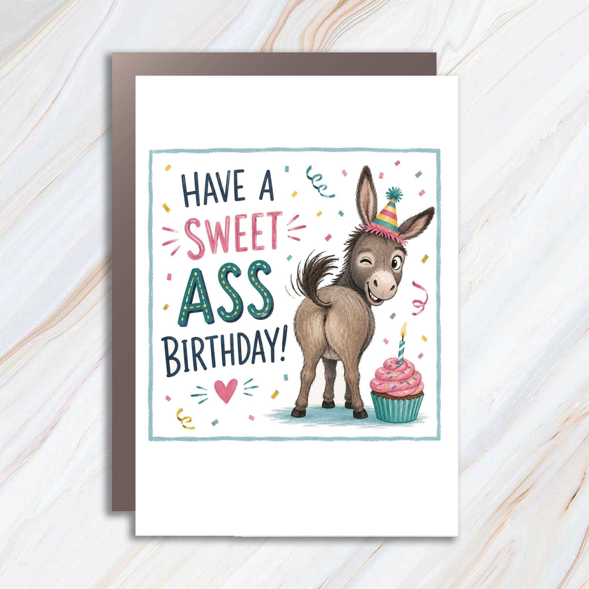Have A Sweet Ass Birthday! Funny Birthday Card Donkey With Cupcake Greeting Card For Friend Celebration C921