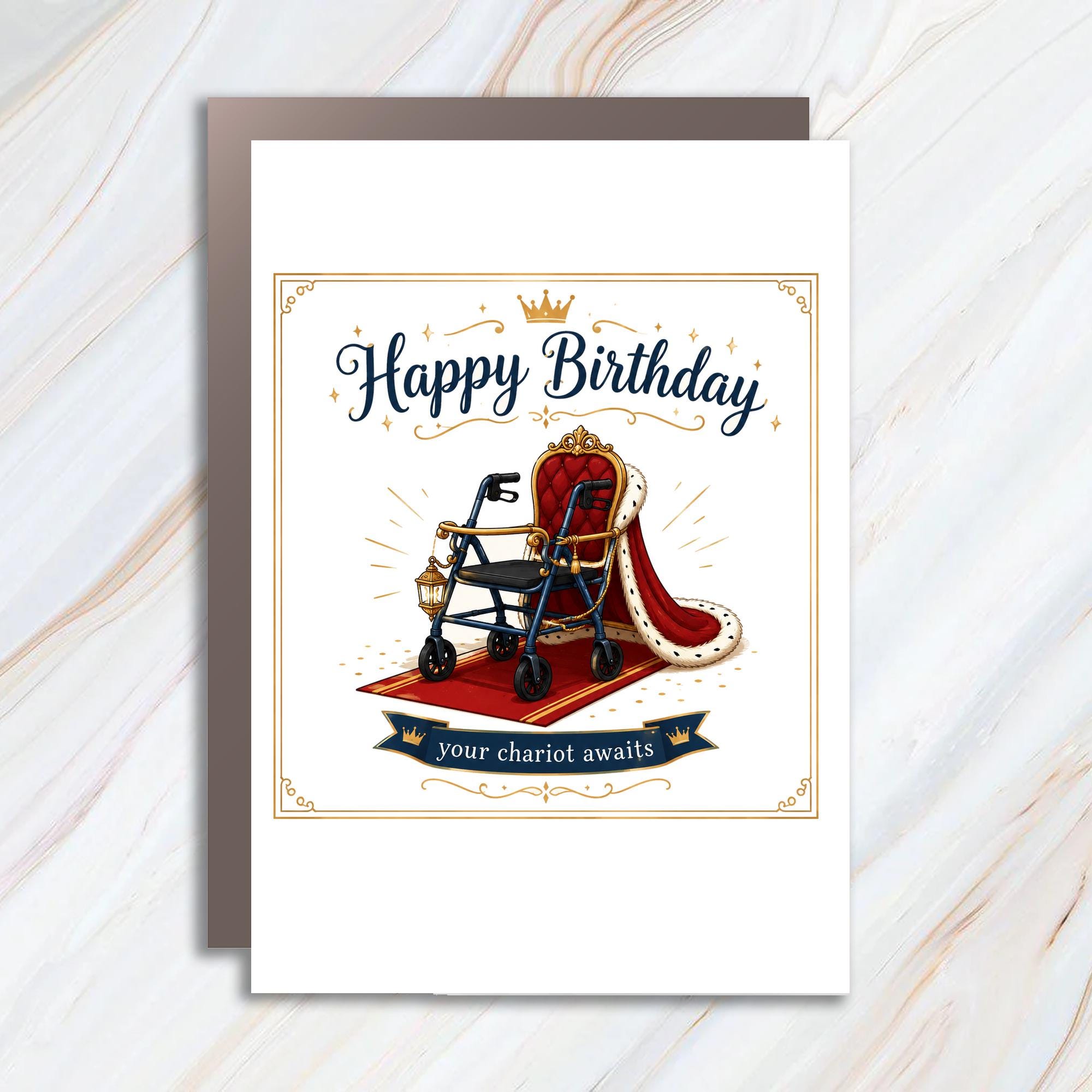Happy Birthday Your Chariot Awaits Funny Birthday Card Royal Walker Crown Cape For Him Her Friend C920