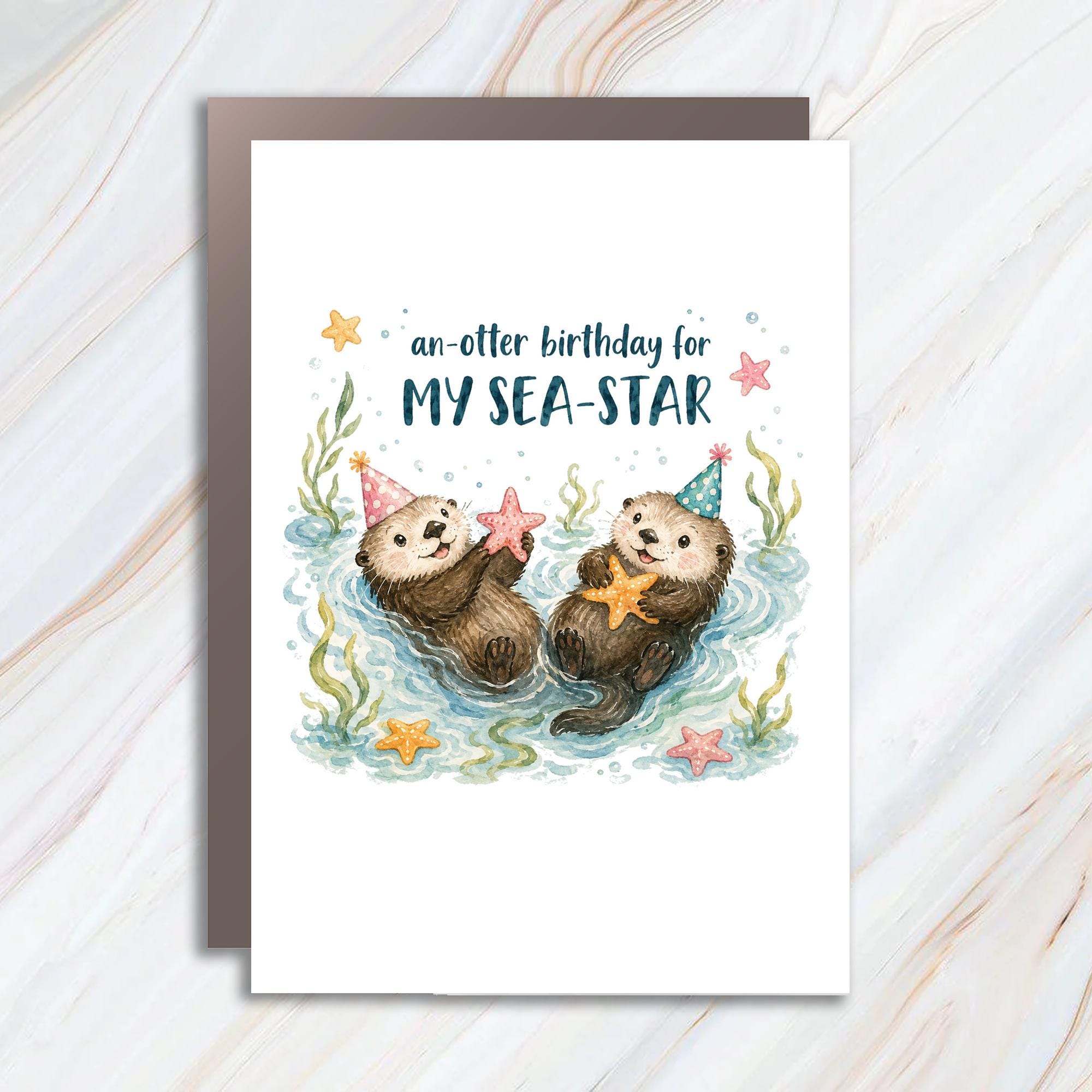 An Otter Birthday For My Sea-Star Cute Birthday Card Otter Theme For Friend Animal Lover Fun Sea Star Celebration Card C925