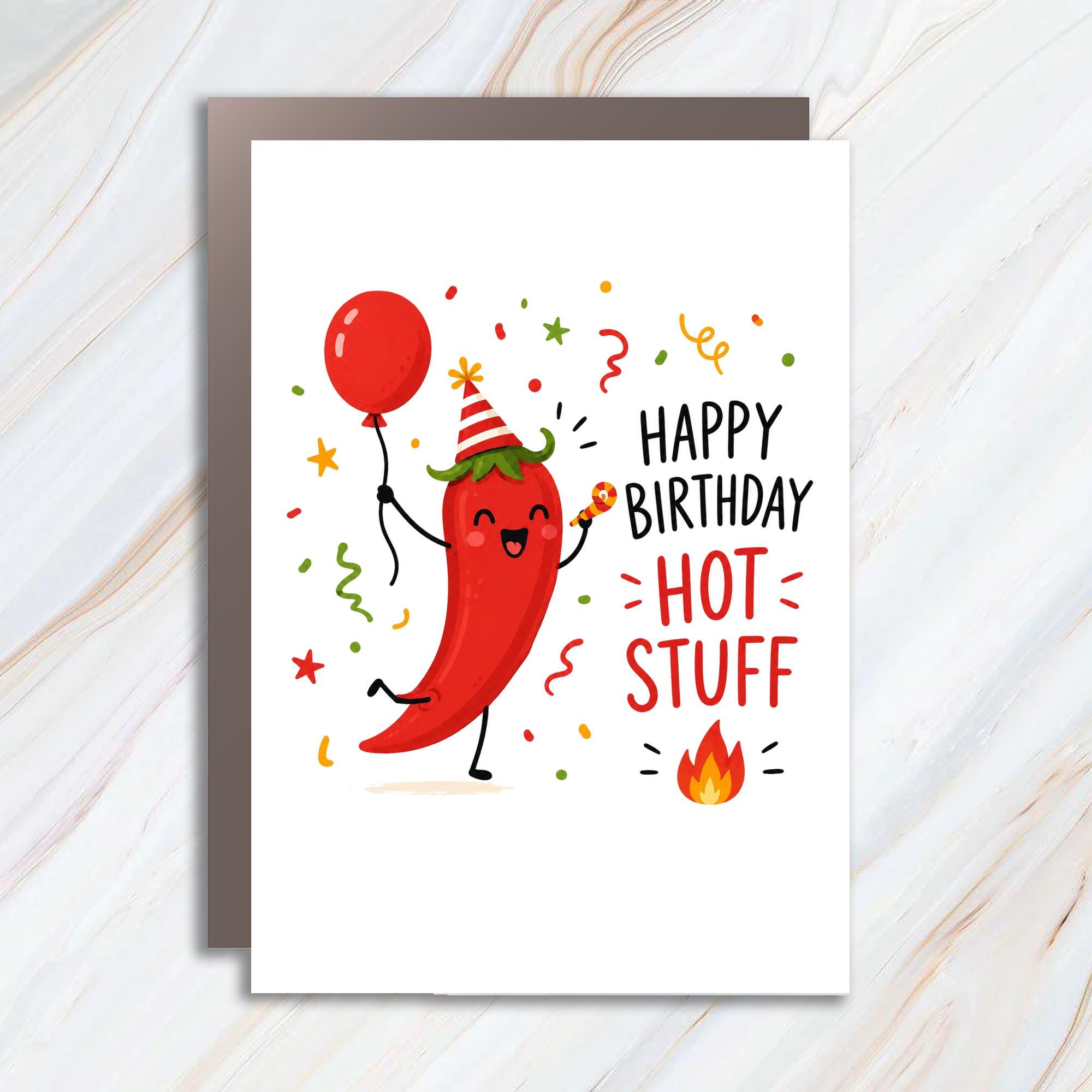Happy Birthday Hot Stuff Funny Birthday Card Cute Chili Pepper For Him Her Friend Celebration Party Card C926