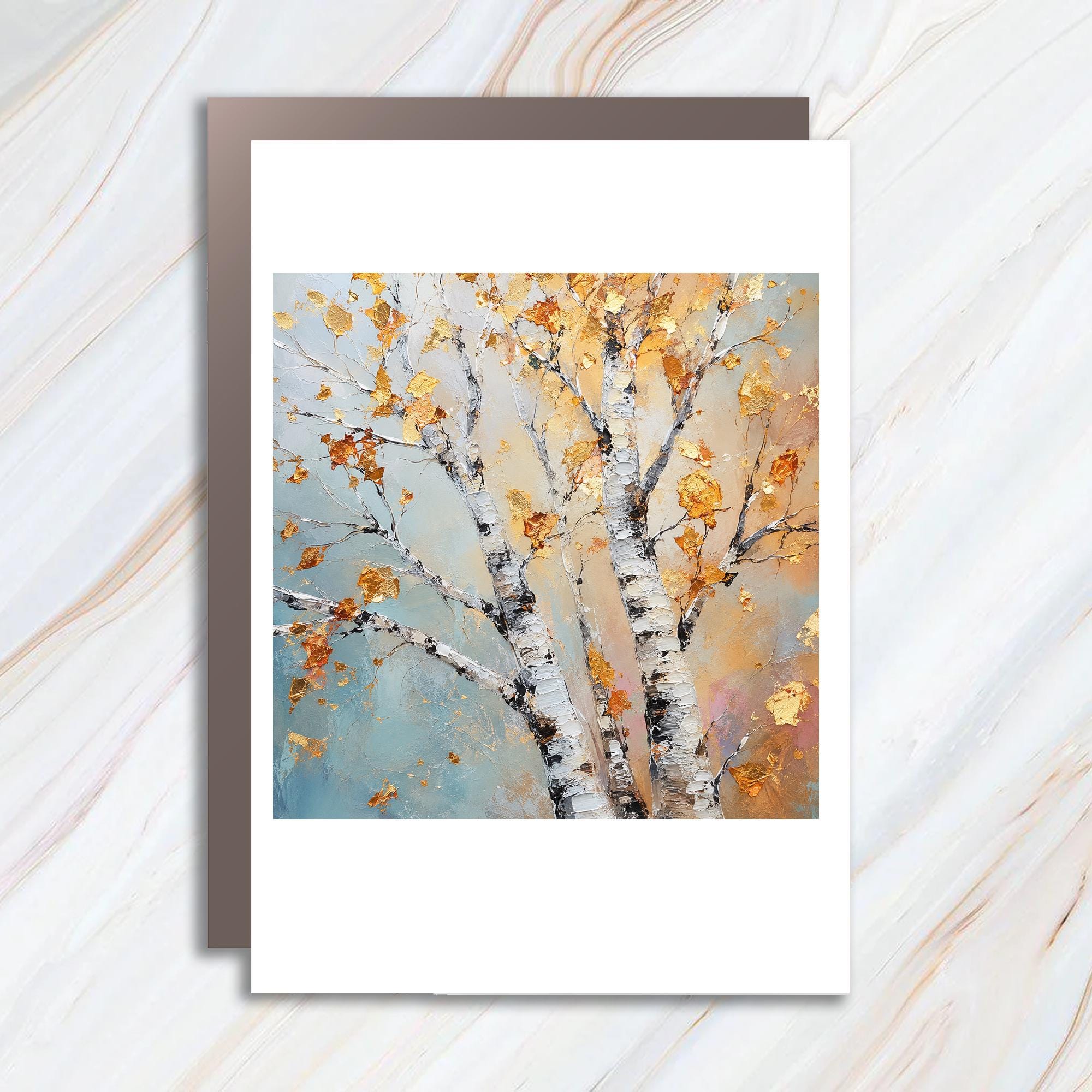 Birch Trees With Golden Leaves Blank Greeting Card Nature Inspired Art Card For Her Autumn Fall Season Card Watercolor Style C927