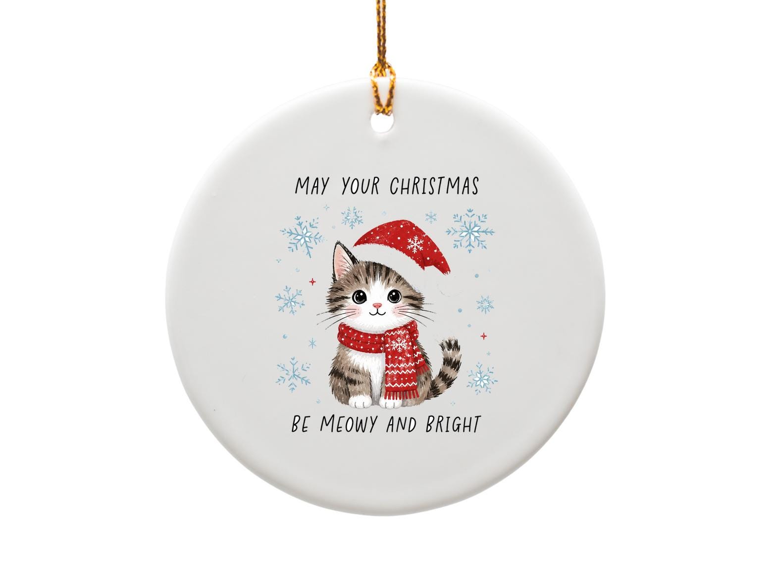 May Your Christmas Be Meowy And Bright Cute Cat Christmas Card Holiday Greeting Card For Cat Lover Festive Winter Snowflakes CO6