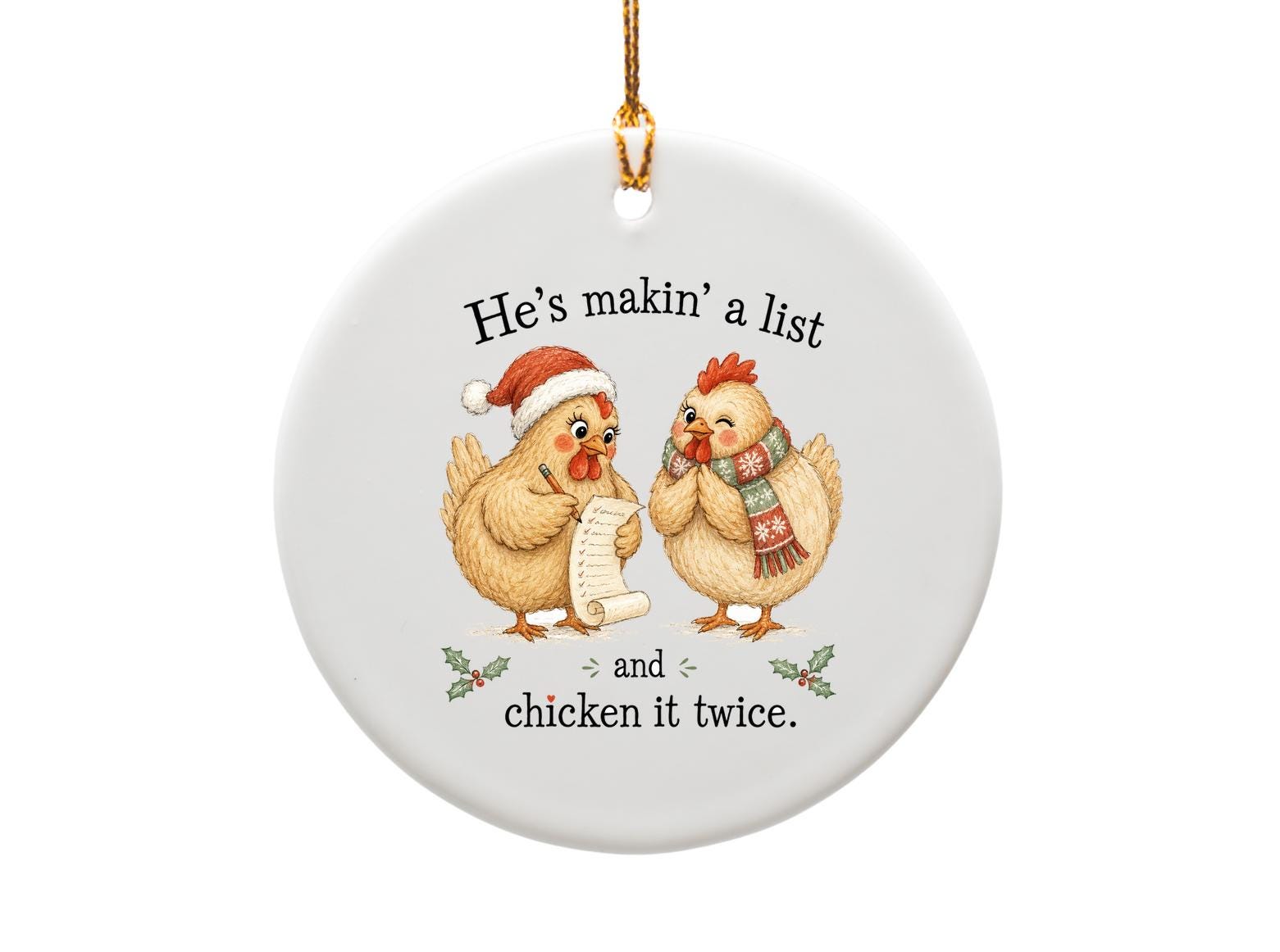 He's Makin' A List And Chicken It Twice Funny Christmas Card Cute Holiday Greeting Card For Chicken Lover Festive CO9
