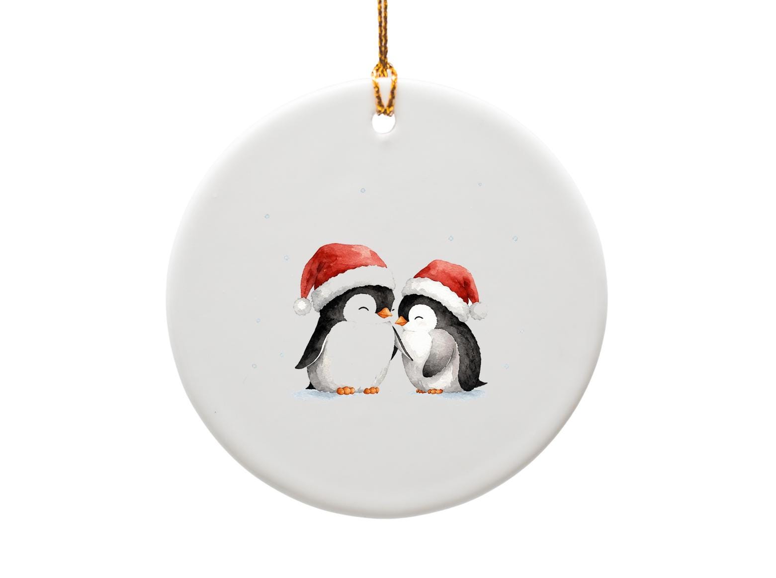 Penguins In Santa Hats Christmas Card Cute Holiday Greeting Card For Animal Lover Winter Festive Card Watercolor Art CO8