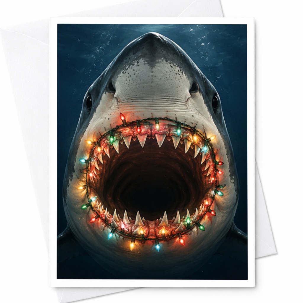 Shark Christmas Card Funny Holiday Greeting Card With Lights Shark Lover Card Blank Note Card For Friends C4266