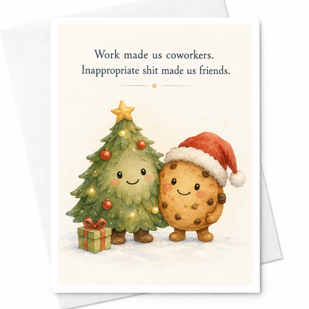Work Made Us Coworkers Funny Christmas Card For Friends Holiday Greeting Card Cute Tree Cookie Office C4270