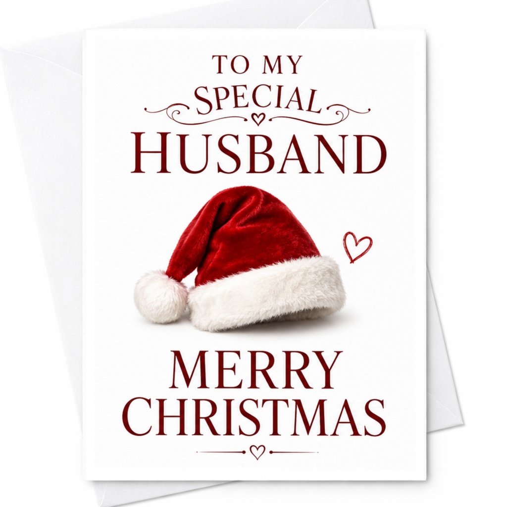 To My Special Husband Merry Christmas Card Husband Christmas Card Santa Hat Heart Holiday Greeting Card For Him C4274