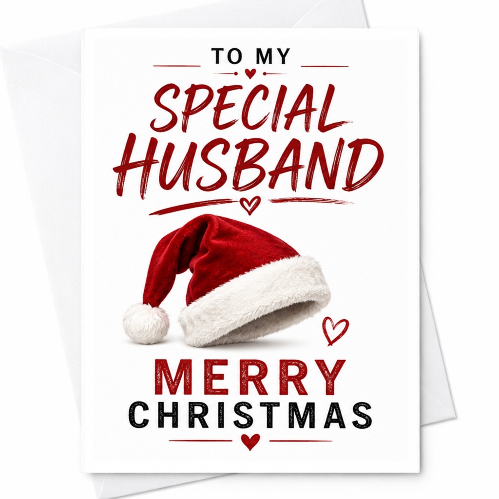 To My Special Husband Merry Christmas Card Husband Christmas Card Santa Hat Romantic Holiday Greeting C4275