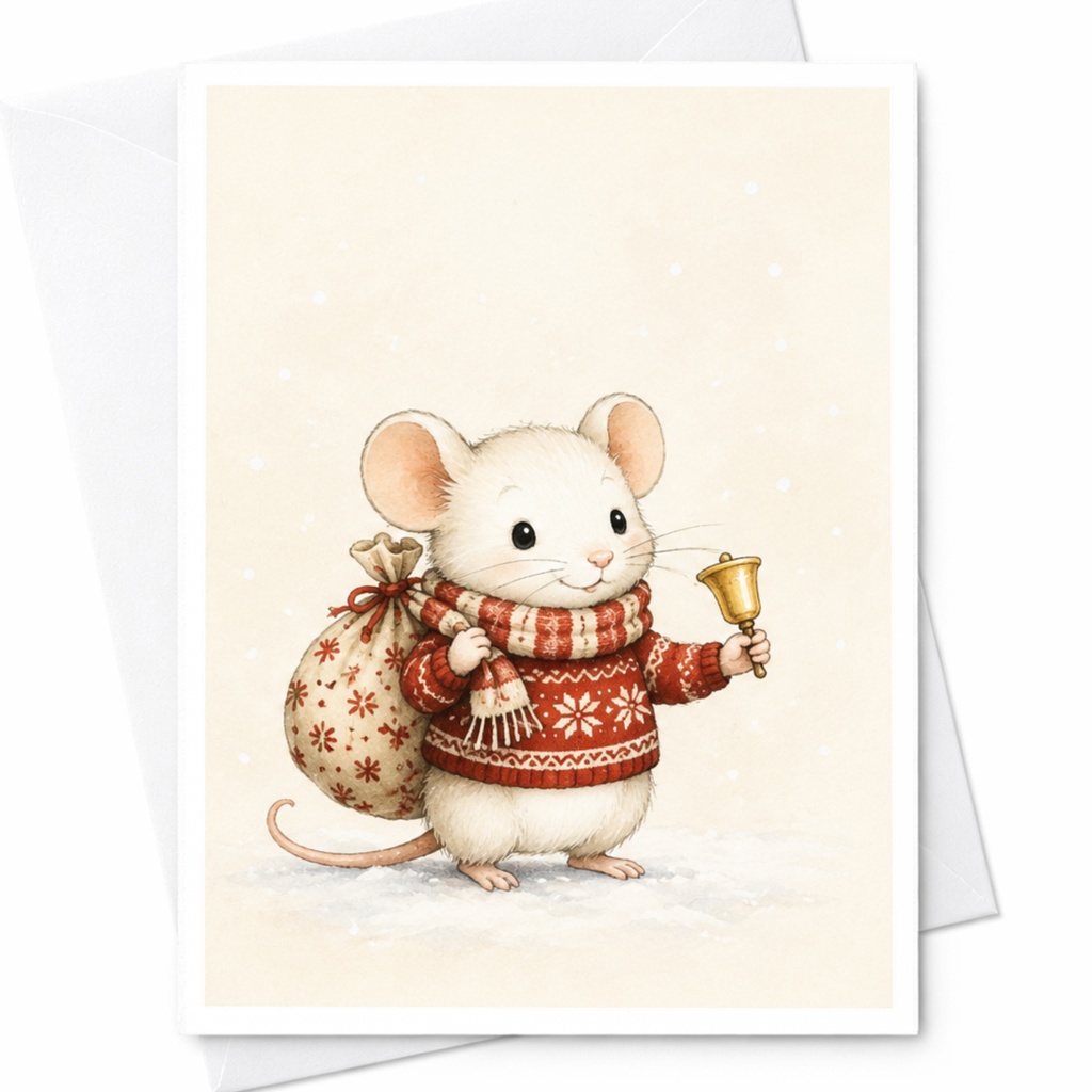 Mouse Christmas Greeting Card Cute Holiday Card With Bell Festive Animal Card For Friends Family Kids Winter Celebration C4278