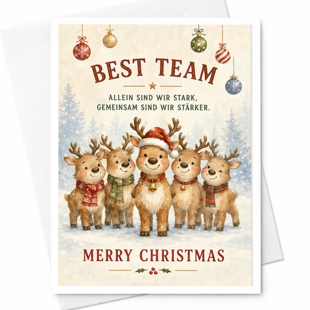 Best Team Merry Christmas Card Cute Reindeer Holiday Greeting Card For Coworkers Celebrate Unity Festive Card C4284