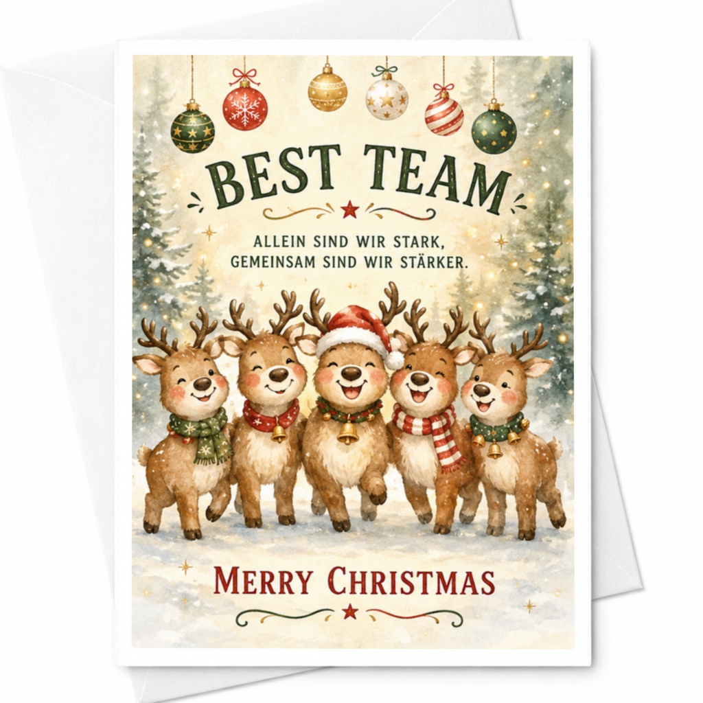 Best Team Merry Christmas Card Cute Reindeer Holiday Greeting Card For Coworkers Friends Family Celebrate Unity C4285