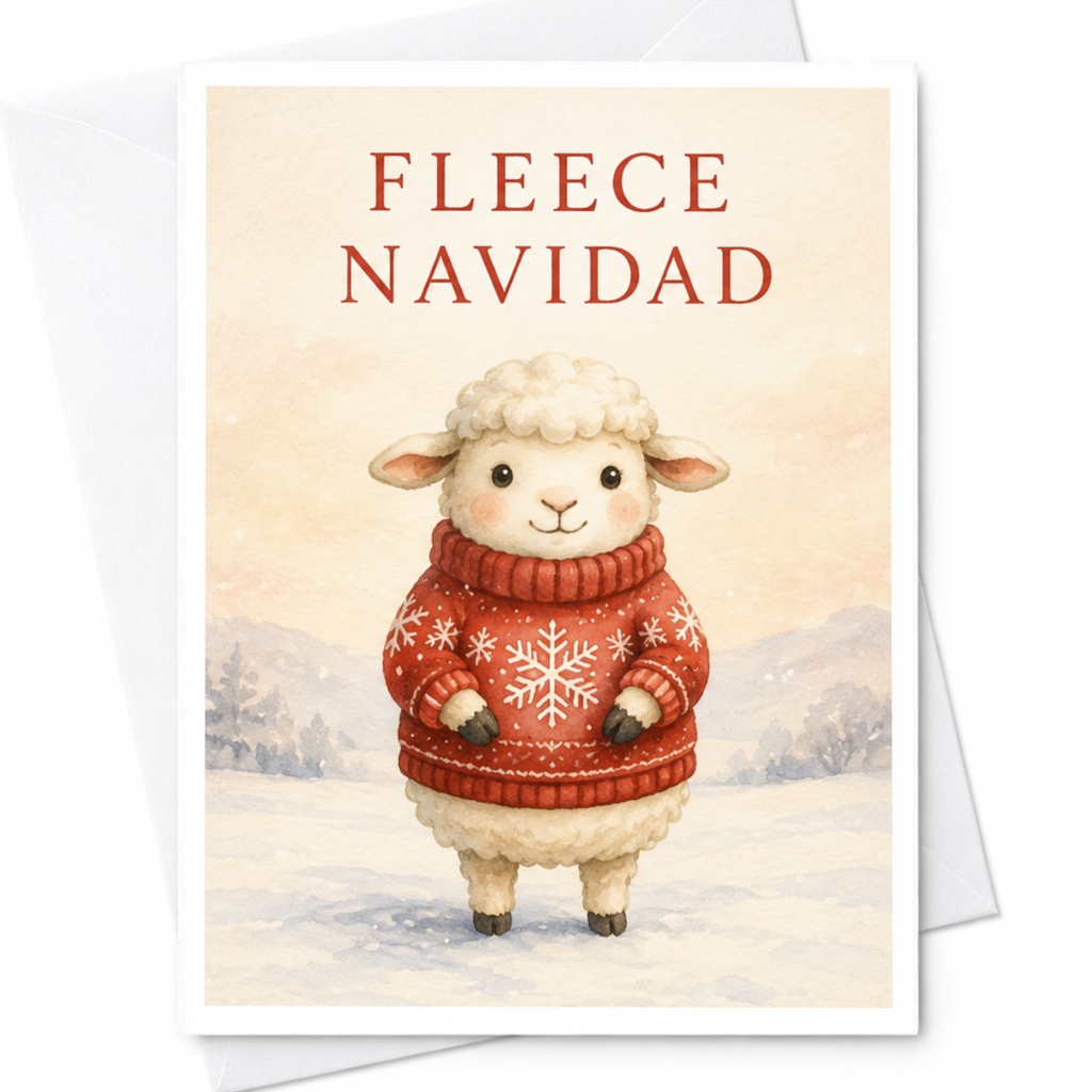 Fleece Navidad Funny Christmas Card Cute Sheep In Sweater Holiday Greeting Card For Animal Lover Festive Pun Card C4286