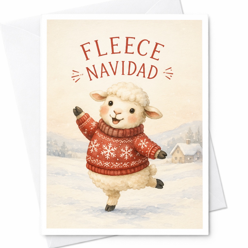 Fleece Navidad Funny Christmas Card Cute Lamb In Sweater Holiday Greeting Card For Animal Lovers Festive Winter Card C4287