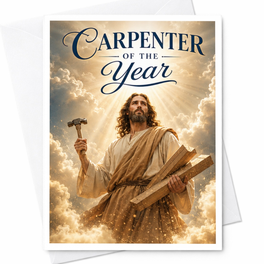 Carpenter Of The Year Funny Christmas Card Religious Holiday Greeting Card For Him Dad Husband Unique Xmas Card C4288