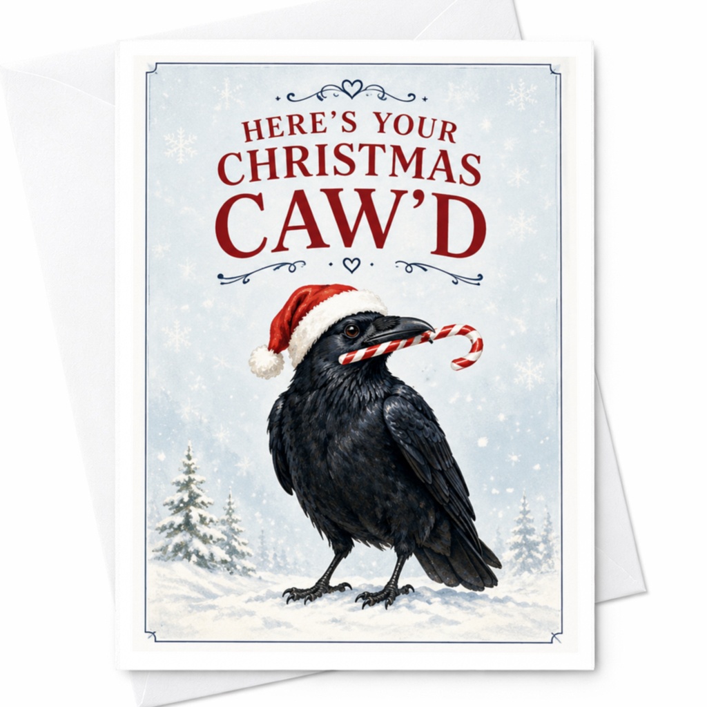 Here's Your Christmas Caw'd Funny Crow Christmas Card For Friend Family Boyfriend Girlfriend Cute Holiday Greeting Card C4290