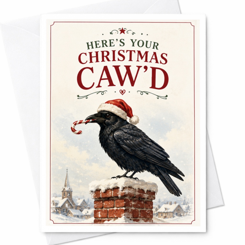 Here's Your Christmas Caw'd Funny Crow Christmas Card Holiday Greeting For Friend Family Boyfriend Girlfriend Cute C4291