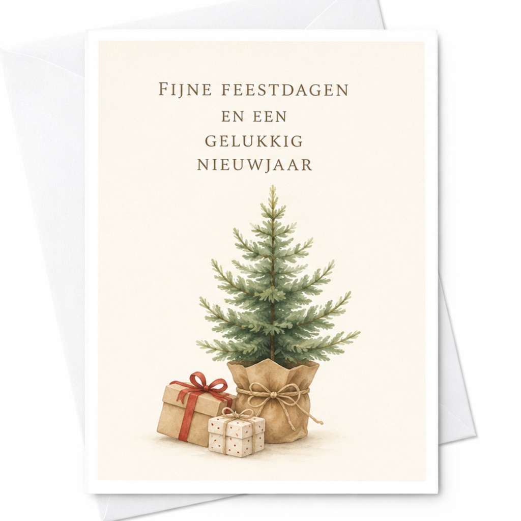 Fijne Feestdagen En Een Gelukkig Nieuwjaar Christmas Card Holiday Greeting Card Festive Tree With Gifts New Year Wishes C4295