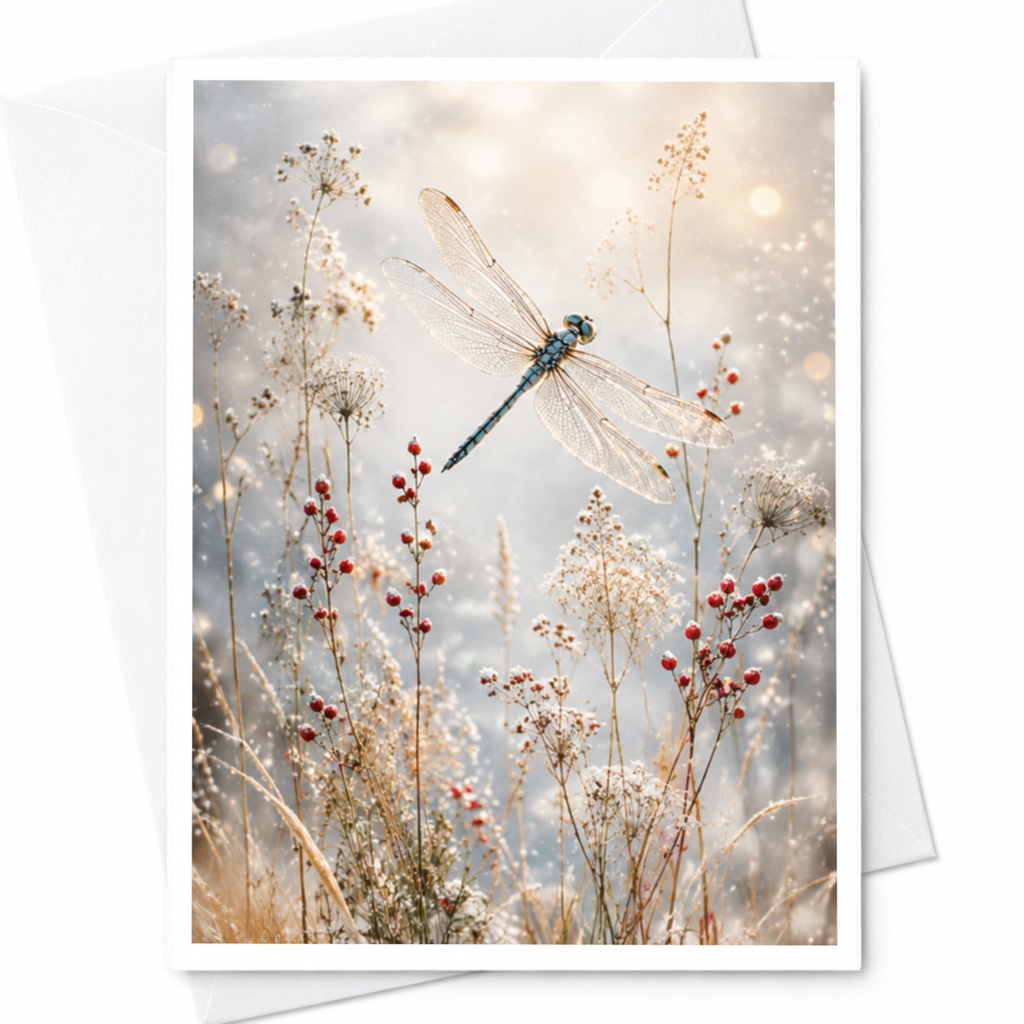 Dragonfly And Wildflowers Blank Greeting Card Nature Inspired Card For Her Botanical Art Card Everyday Card For Nature Lover C4296