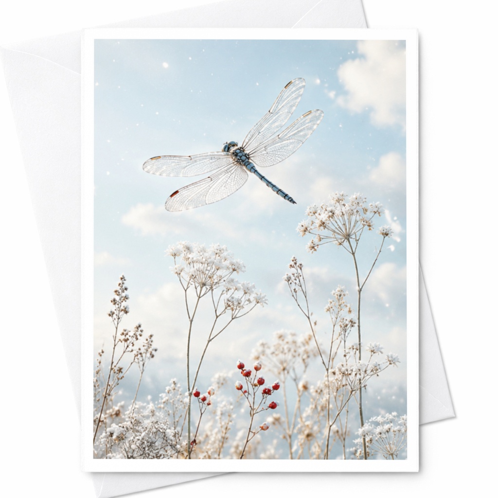 Dragonfly And Wildflowers Blank Greeting Card Nature Inspired Everyday Card For Nature Lover Botanical Art Card C4297