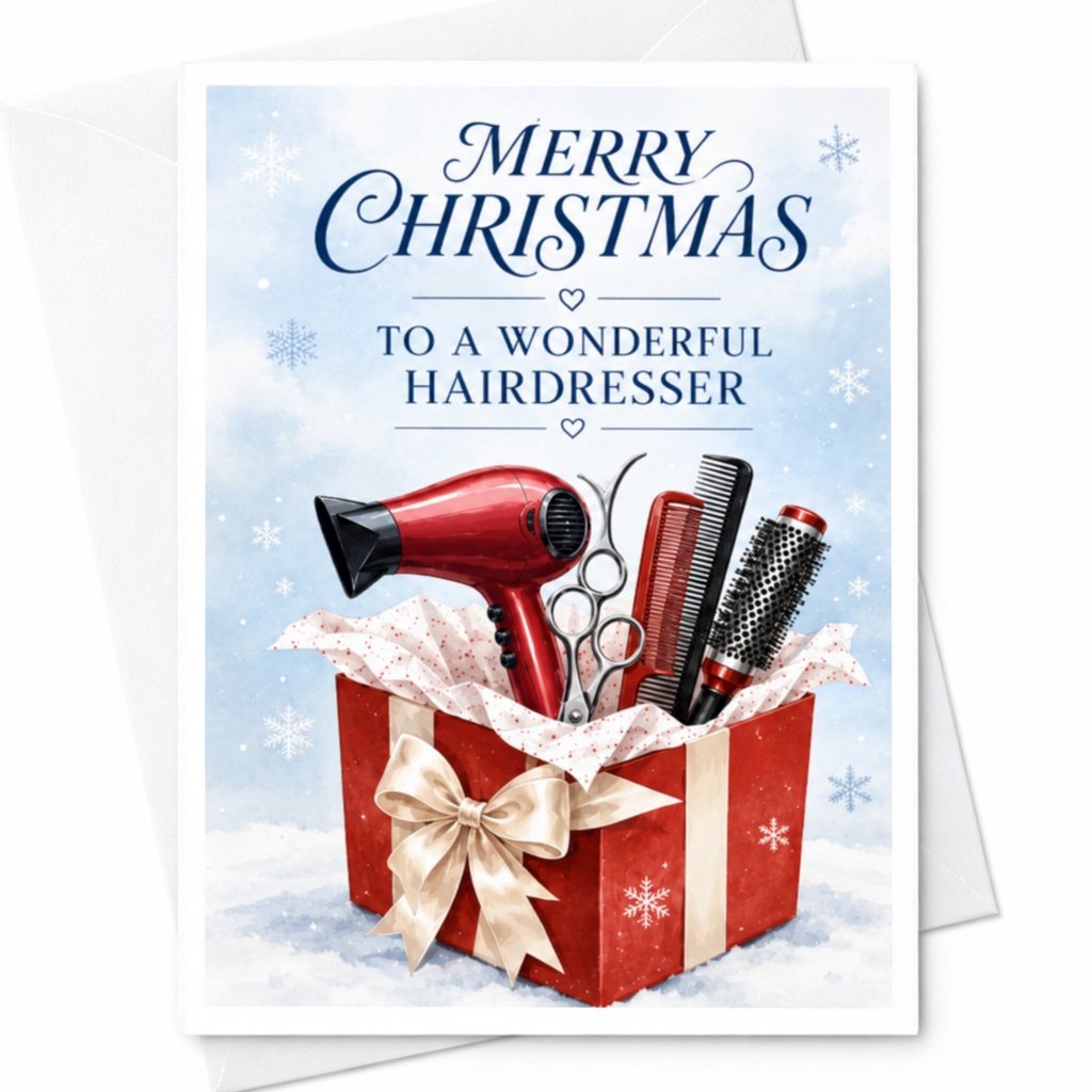Merry Christmas To A Wonderful Hairdresser Christmas Card Hair Stylist Holiday Greeting Card Festive Gift For Hairdresser C4300
