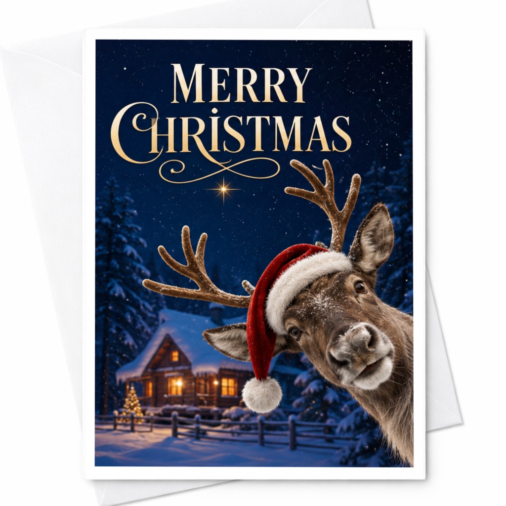 Merry Christmas Fun Reindeer Card Cute Holiday Greeting Card For Partner Boyfriend First Christmas Card With Envelope C4305
