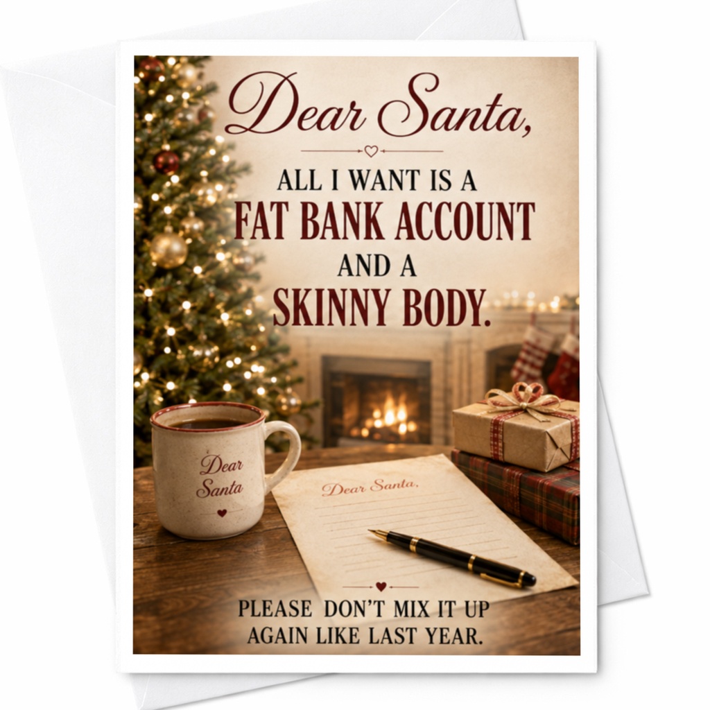 Dear Santa Fat Bank Account Skinny Body Funny Christmas Card Holiday Greeting Card For Friends Family C4308