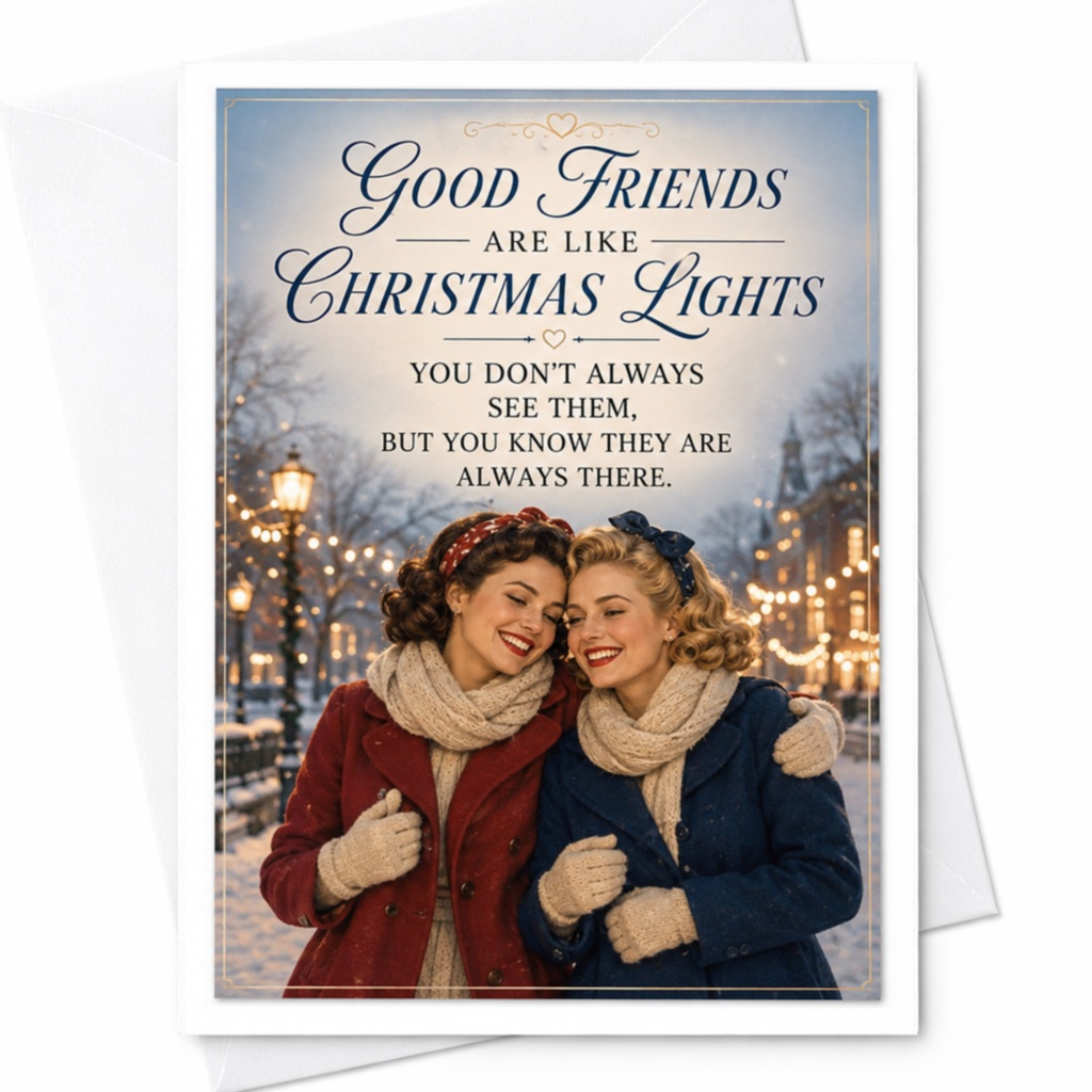 Good Friends Are Like Christmas Lights Christmas Card For Friend Holiday Greeting Card Winter Scene Festive Friendship Card C4315