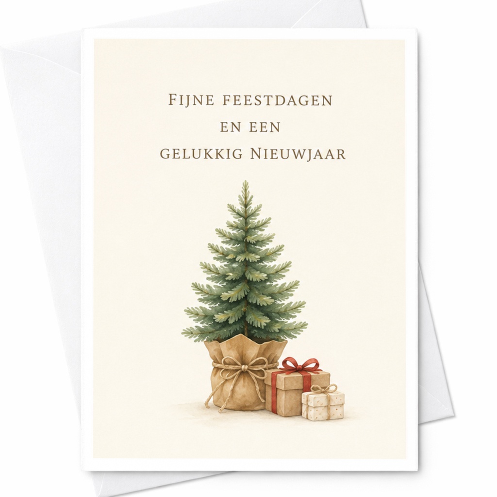 Fijne Feestdagen En Een Gelukkig Nieuwjaar Christmas Card Holiday Greeting Card Festive Tree With Gifts New Year Wishes C4294