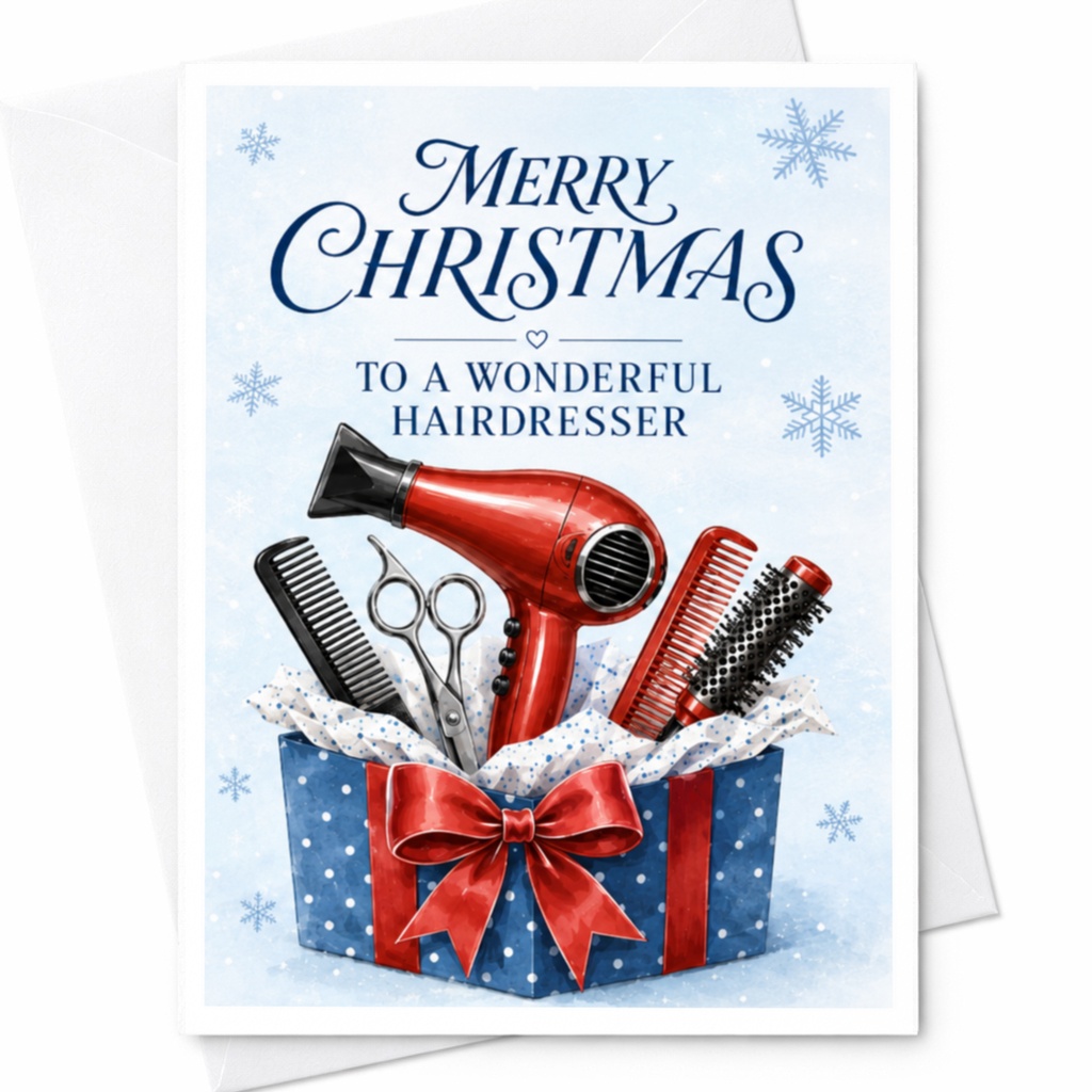 Merry Christmas To A Wonderful Hairdresser Christmas Card Hair Stylist Holiday Greeting Card Festive Gift For Hairdresser C4301
