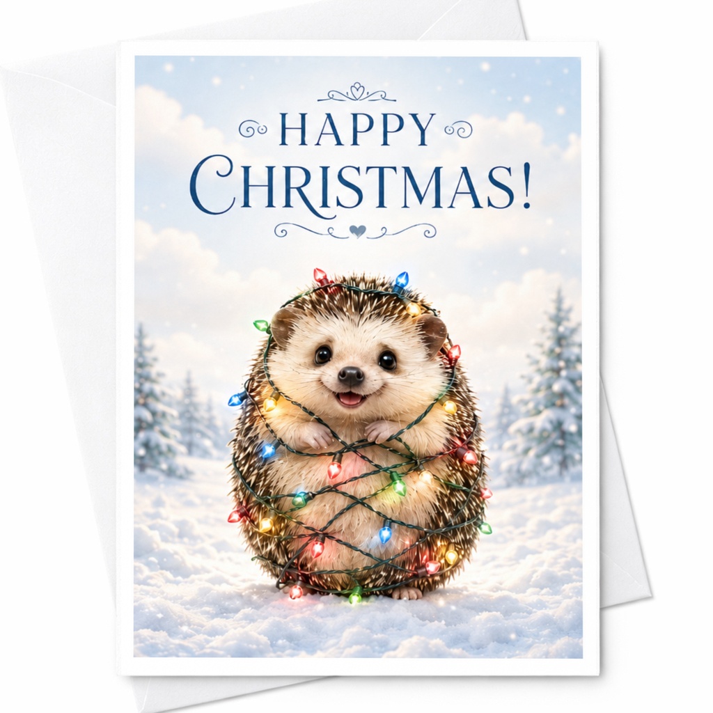 Happy Christmas! Cute Hedgehog Christmas Card Festive Holiday Greeting Card Adorable Animal For Friends Family C4302