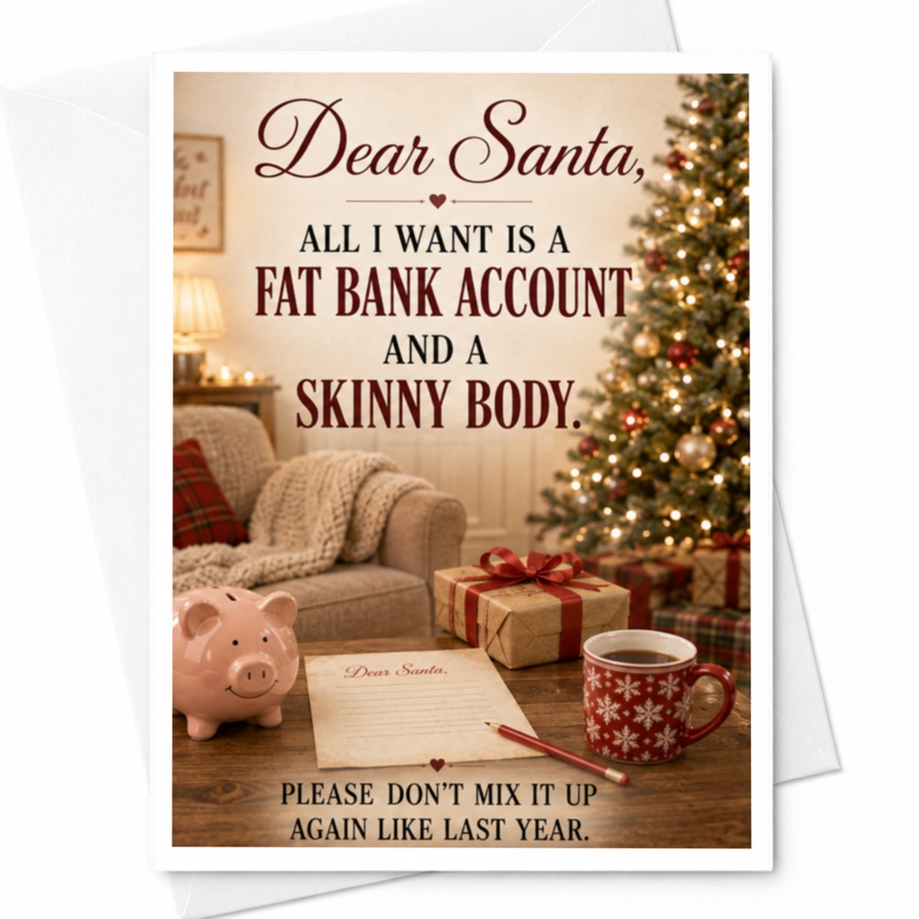 Dear Santa Fat Bank Account Skinny Body Funny Christmas Card Holiday Greeting Card For Friends Family C4310