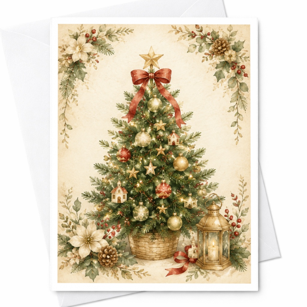 Vintage Christmas Tree Greeting Card Holiday Card With Envelopes Festive Winter Scene For Friends Family Colleagues C4320