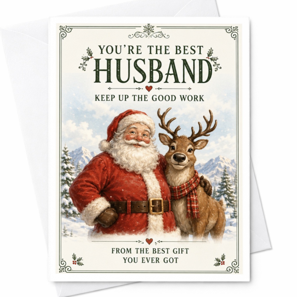 You're The Best Husband Keep Up The Good Work Christmas Card For Husband From Wife Santa Reindeer Cute Holiday Greeting Card C4326