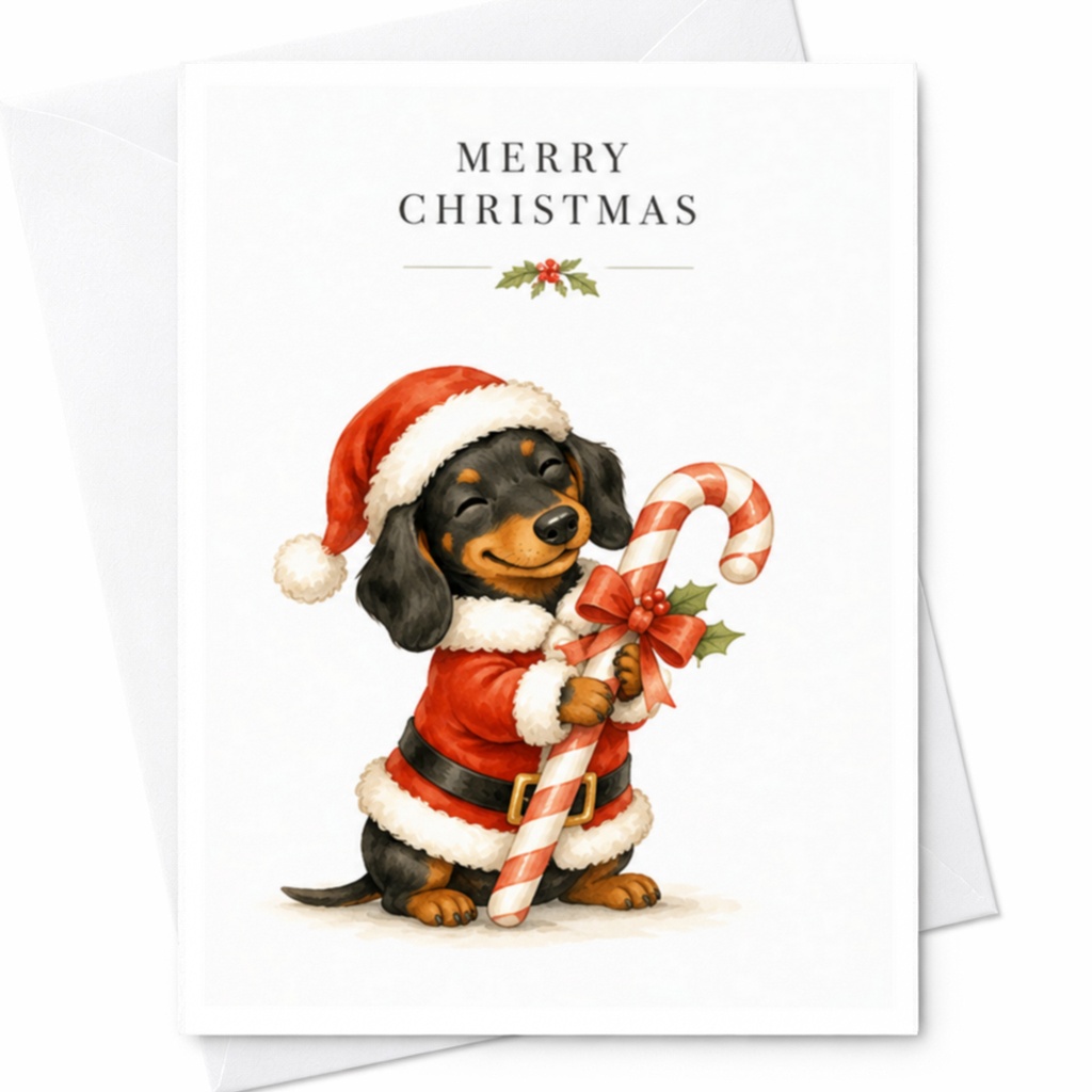 Merry Christmas Cute Dog Christmas Card Santa Outfit Candy Cane Holiday Greeting Card For Dog Lovers Family Friends C4335