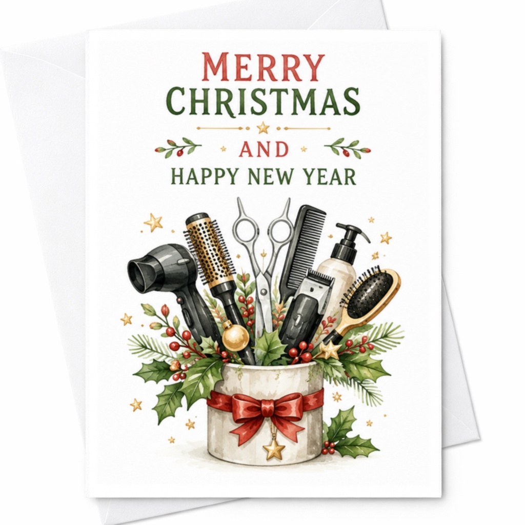Merry Christmas And Happy New Year Hairdresser Christmas Card Holiday Greeting Card For Hairstylist Barber Salon Owner C4336
