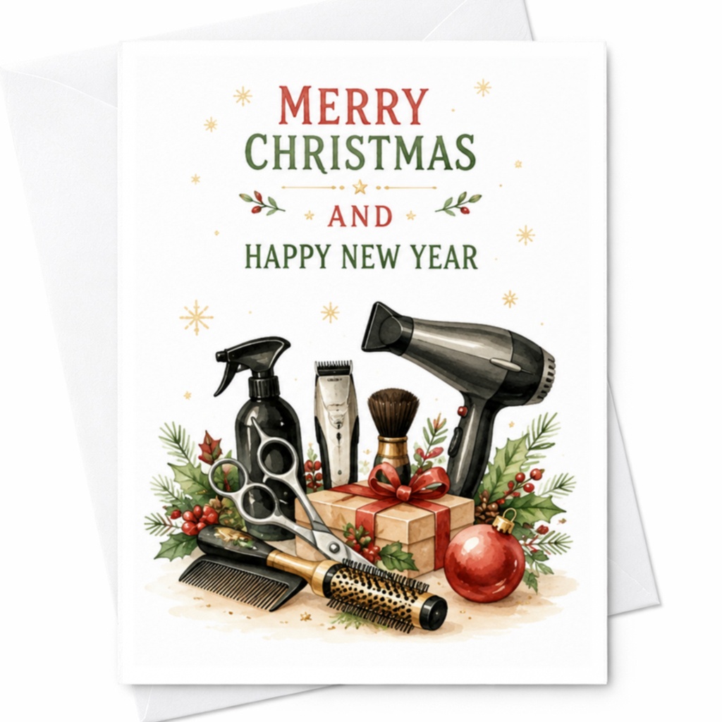 Merry Christmas And Happy New Year Hairdresser Christmas Card Holiday Greeting Card For Hairstylist Barber Salon Owner C4337
