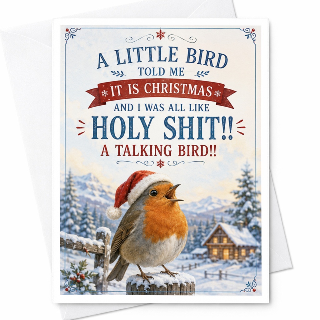 A Little Bird Told Me It Is Christmas Funny Christmas Card Talking Bird Holiday Card For Friends Family Cute Santa Hat C4325