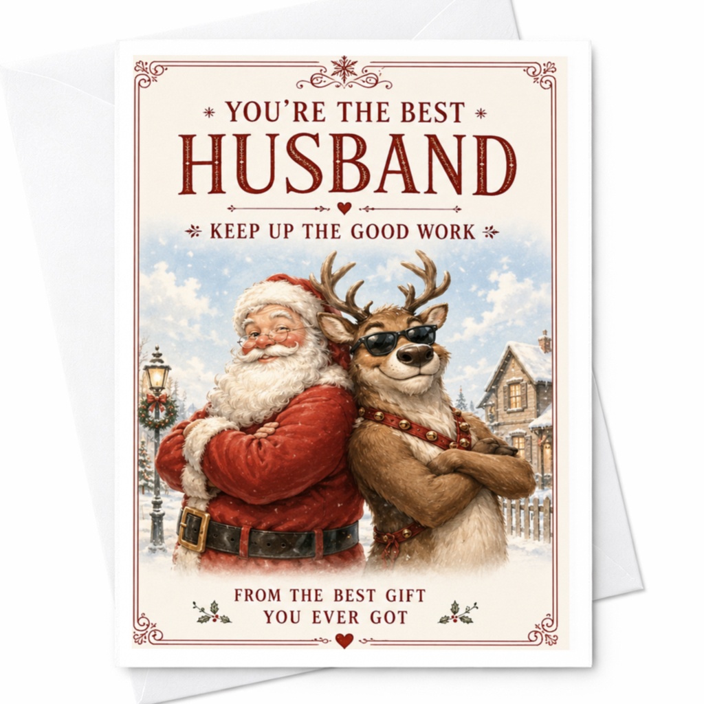 You're The Best Husband Keep Up The Good Work Christmas Card Funny Santa Reindeer For Husband From Wife Holiday Greeting C4327