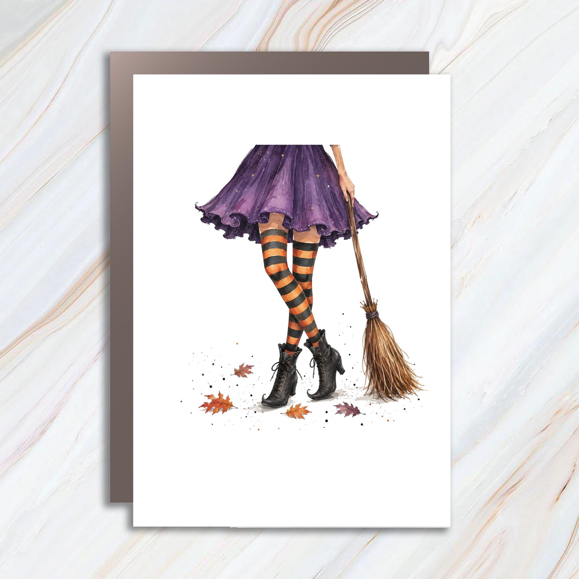 Witch Costume Halloween Greeting Card Cute Witchy For Her Spooky Season Card Autumn Leaves Fun Halloween Card C930