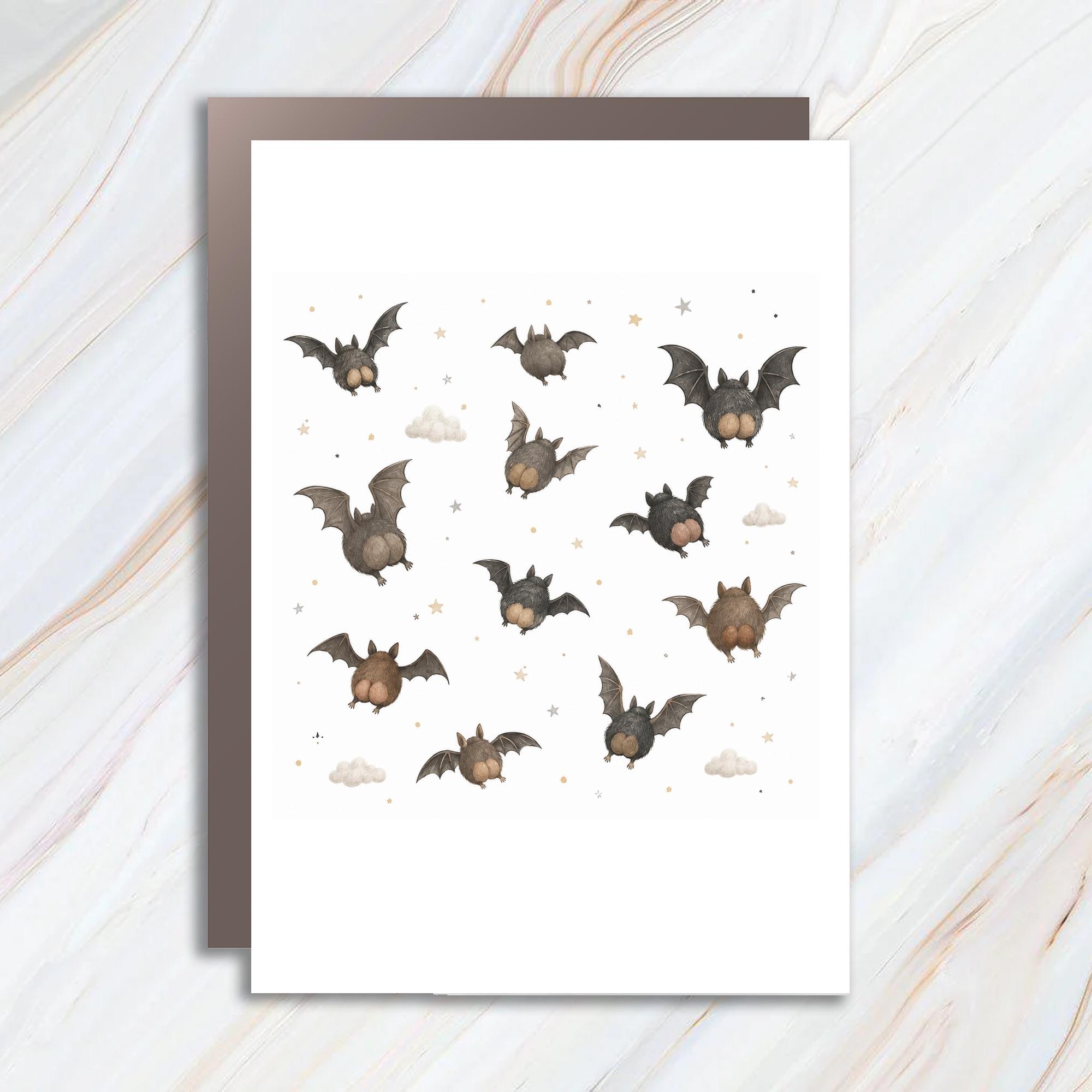 Cute Bat Card Blank Greeting Card Whimsical Animal Card For Halloween Bat Lover Starry Night Sky Illustration C933