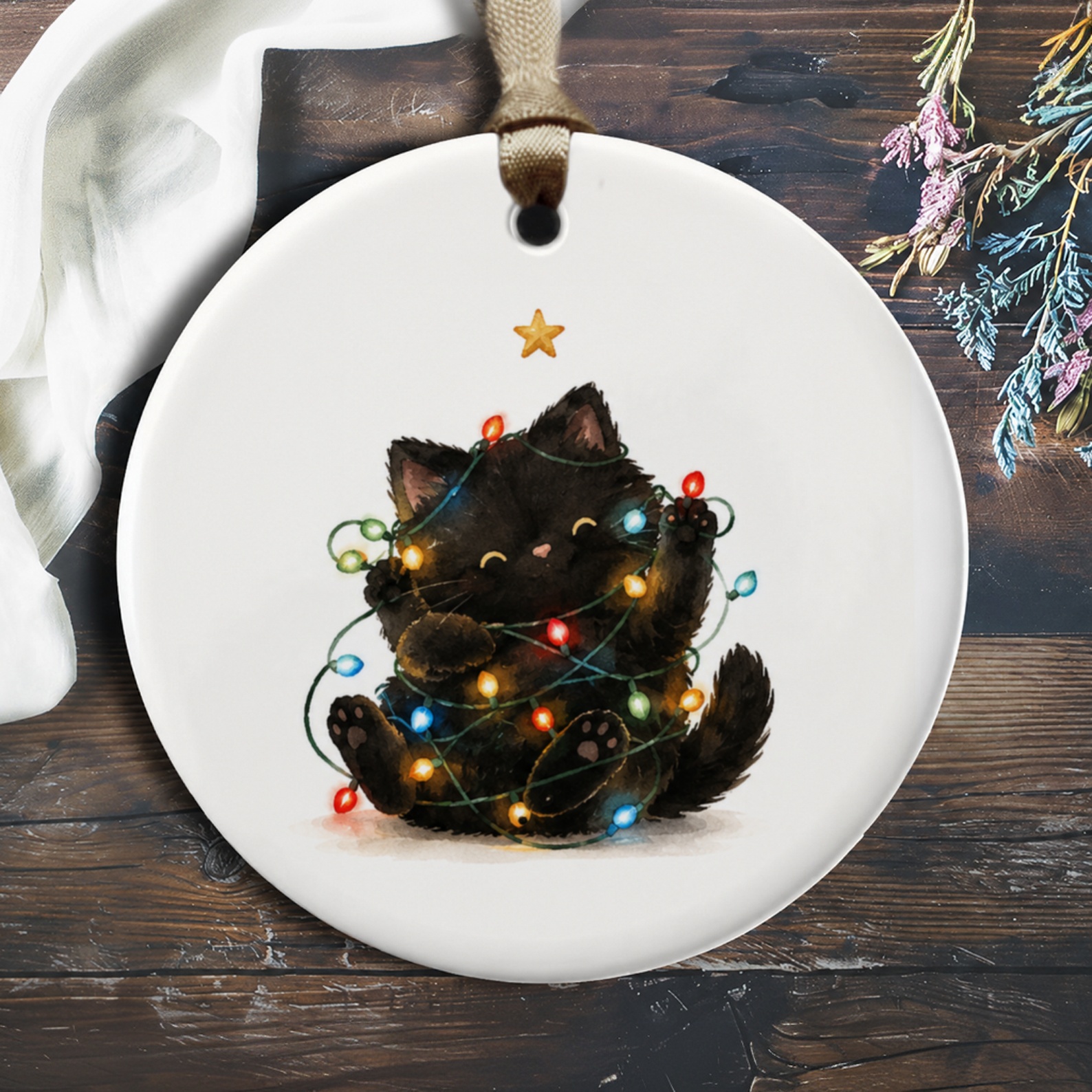 Cute Cat Christmas Ornament Adorable Kitten With Lights Holiday Decor For Cat Lovers Festive Tree Decoration Gift O131