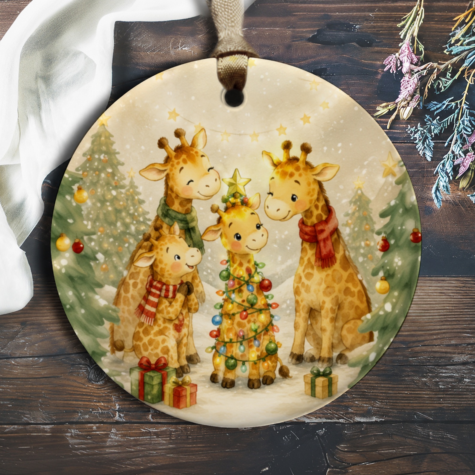Giraffe Family Christmas Ornament Cute Animal Holiday Decor Festive Tree Decoration For Kids Adorable Winter Scene O139
